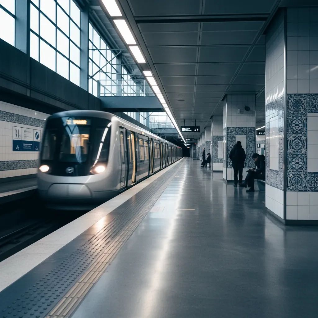 Nearly empty metro station platform in Portugal with train arriving, reflecting smoother commutes