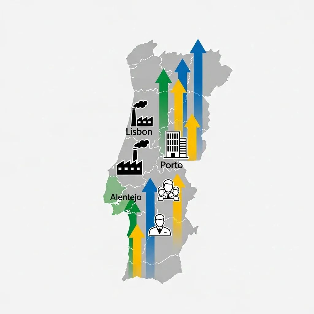 Infographic map of Portugal with arrows and icons representing Swedish investment growth