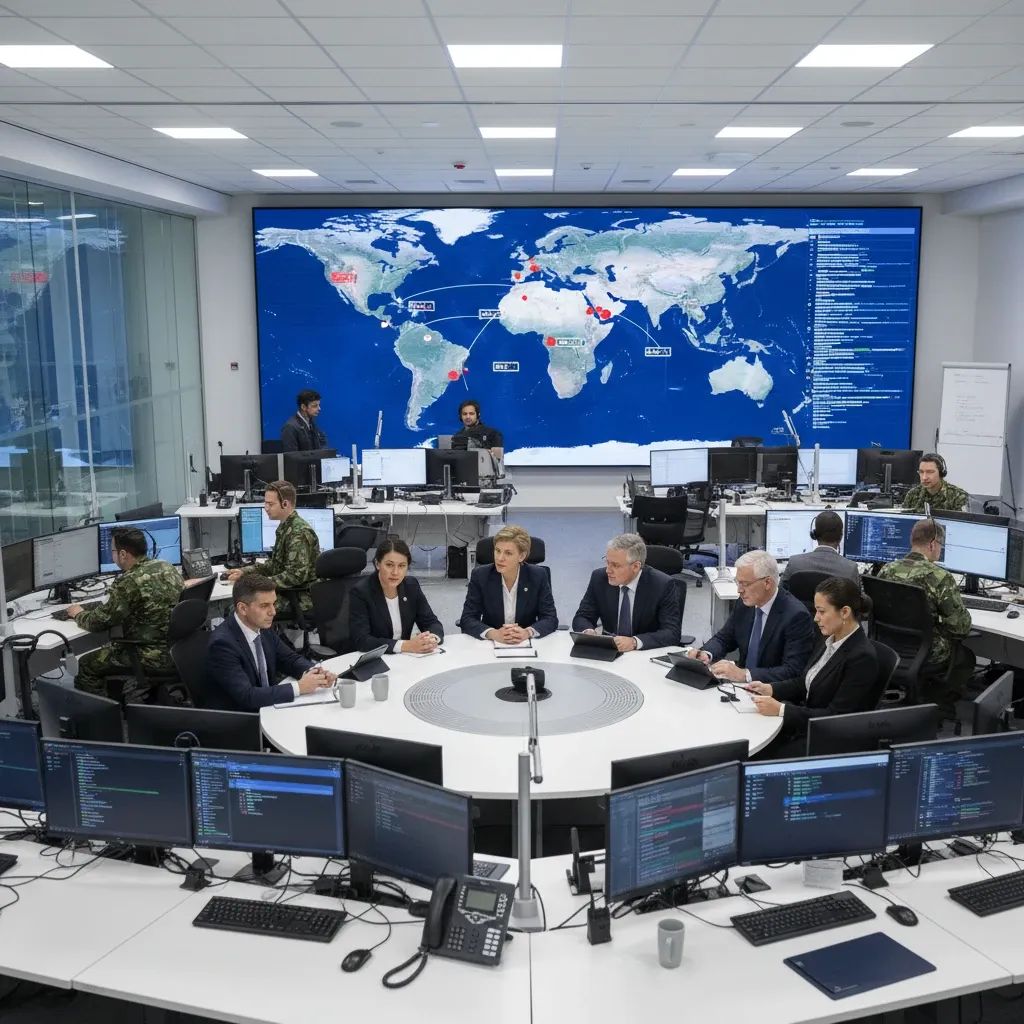 Government officials coordinating emergency evacuation operations during Middle East regional crisis