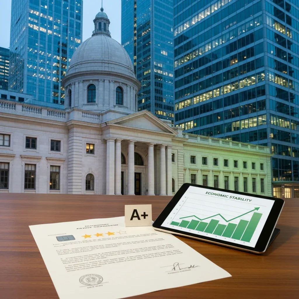 Financial document showing Portugal's credit rating confirmation with upward performance graph