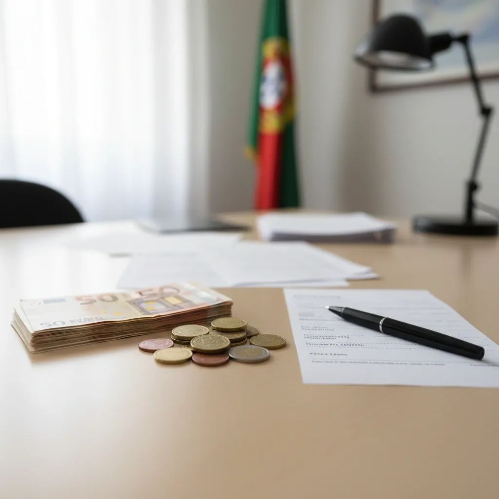 Euro notes and coins beside a payslip illustrating Portugal’s 2026 civil service pay rise