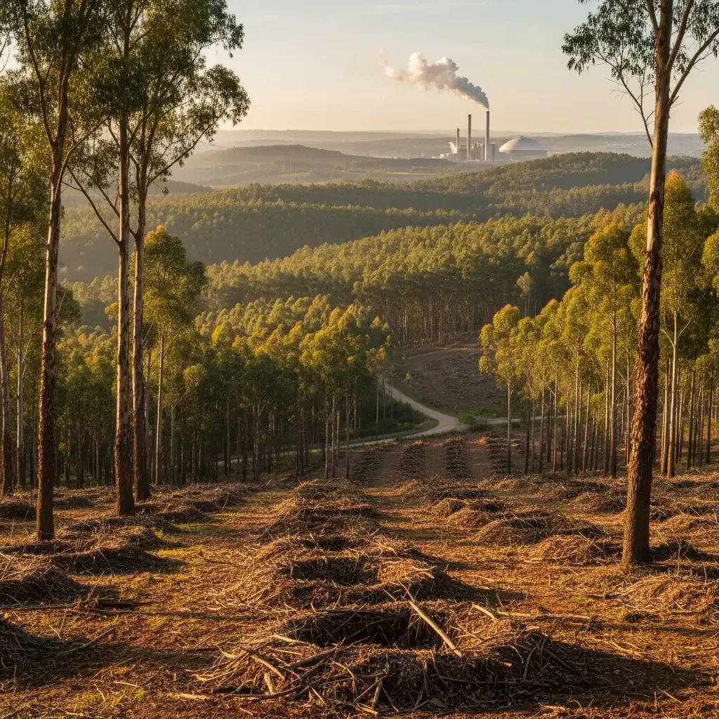 Portuguese forest showing cleared vegetation and forest debris management practices
