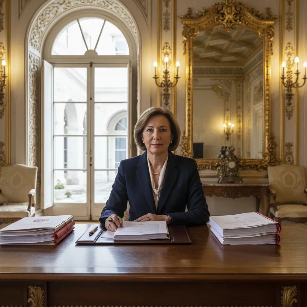 Portuguese government official in formal ministerial setting at Belém Palace