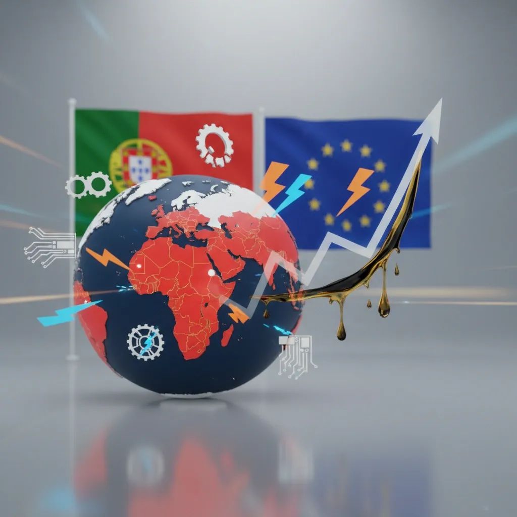 World map showing Middle East crisis impact on energy markets and Portugal