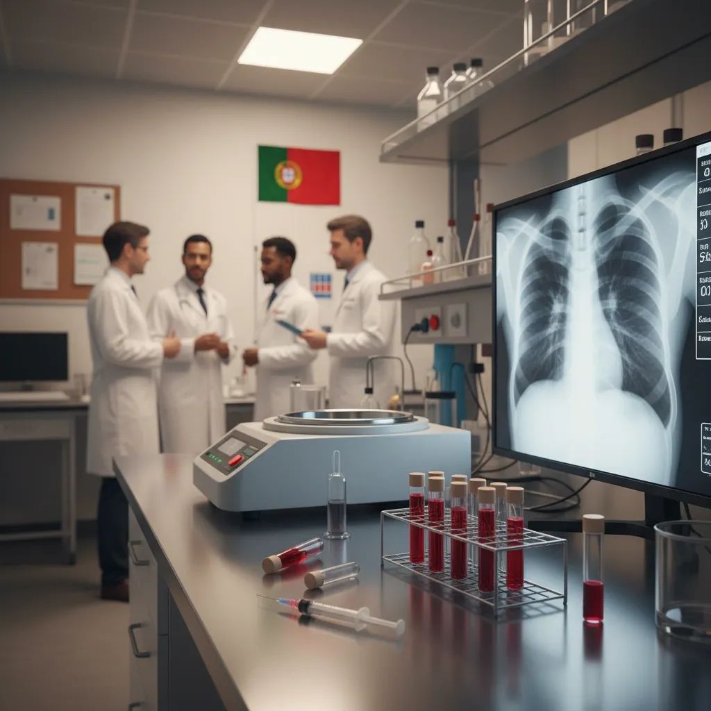 Medical laboratory setting with blood sample collection and lung imaging for genetic testing and diagnostics
