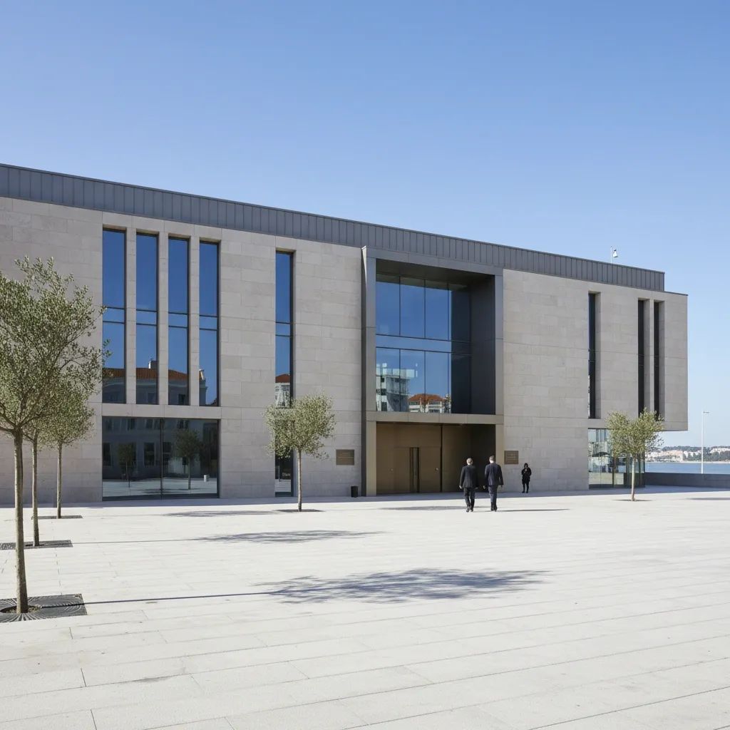 Exterior view of Portuguese Naval Court building in Lisbon where whistleblower trial proceedings