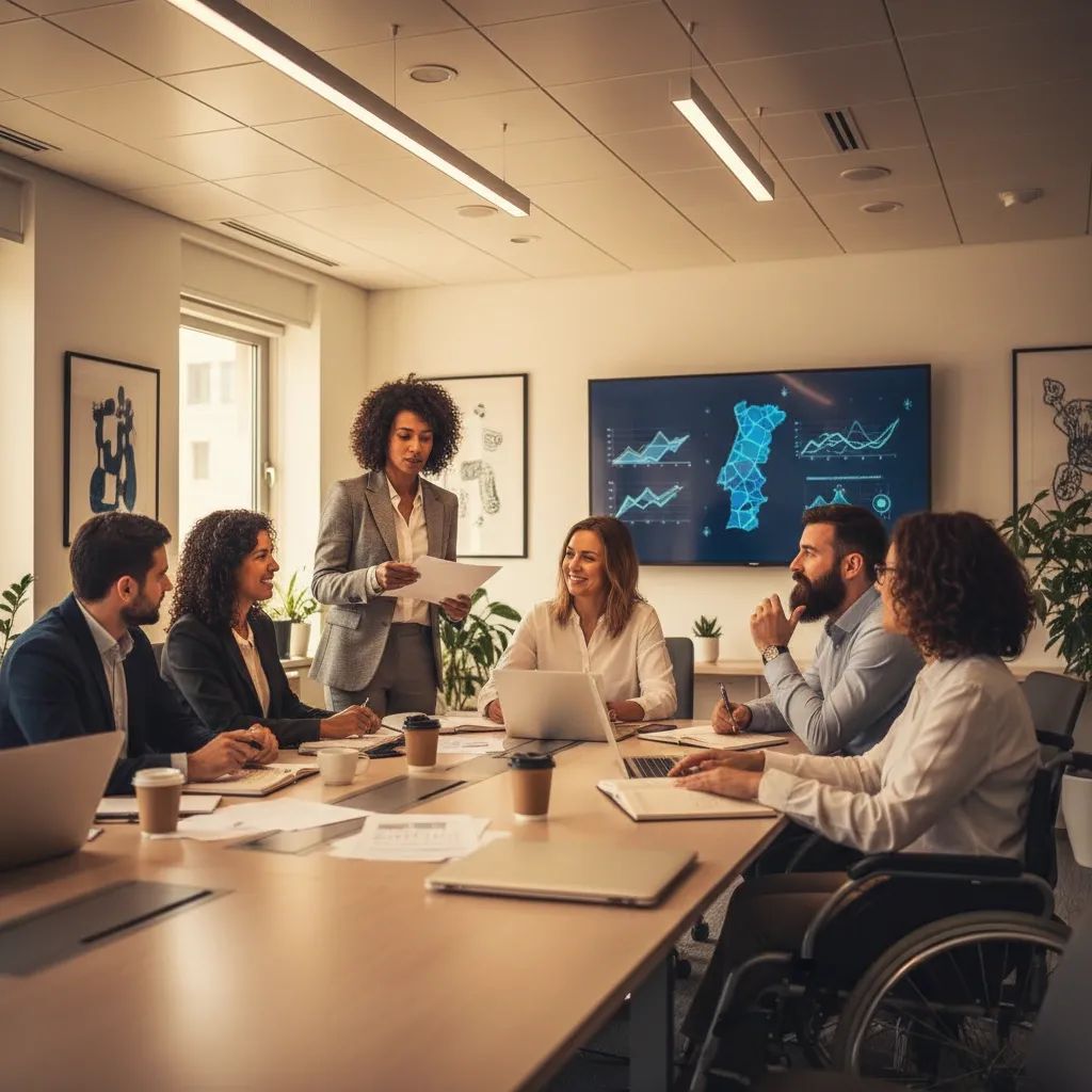 Workers and employers in discussion around conference table about labor reform negotiations
