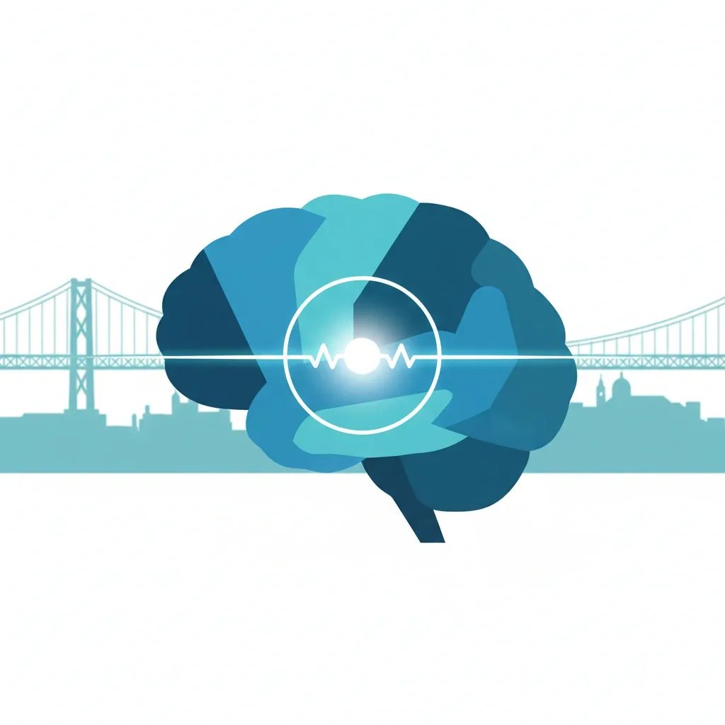 Illustration of a brain with bright oxidative pulse and Lisbon bridge outline, symbolizing Portugal’s stroke therapy breakthrough