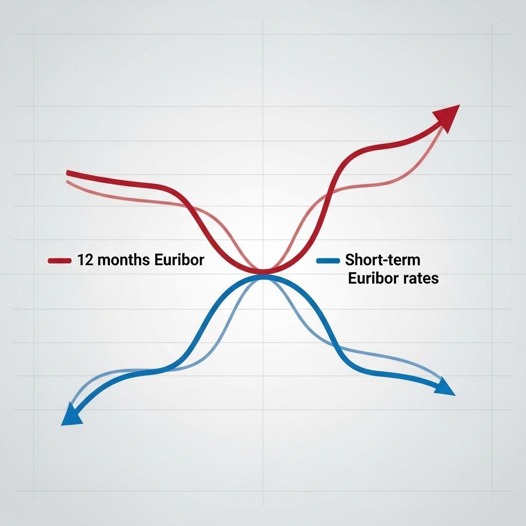 Infographic showing falling short-term Euribor rates and rising 12-month Euribor trend
