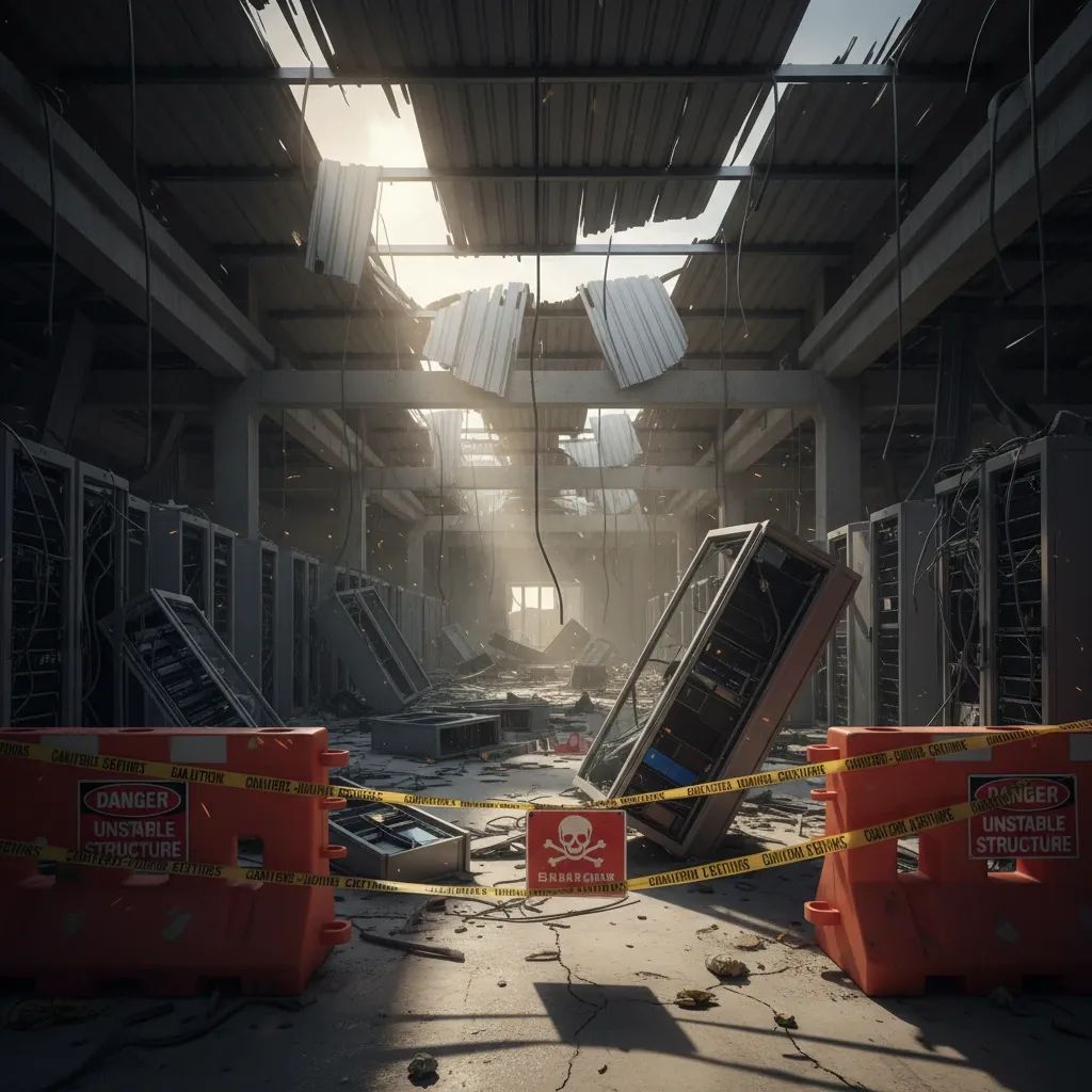 Damaged AWS data center facility showing structural impact from Middle East conflict