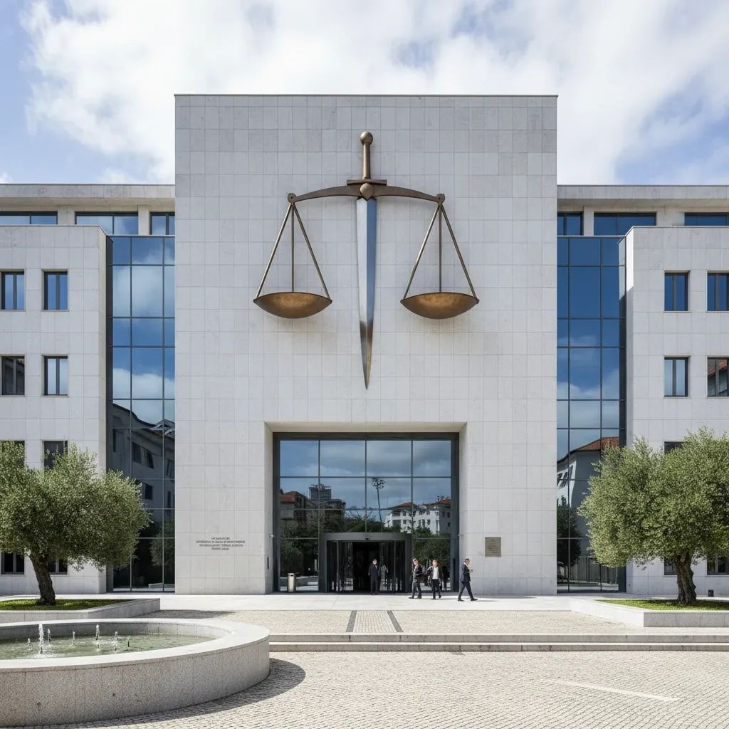 Modern Portuguese courthouse building representing the judicial system and legal proceedings in Porto
