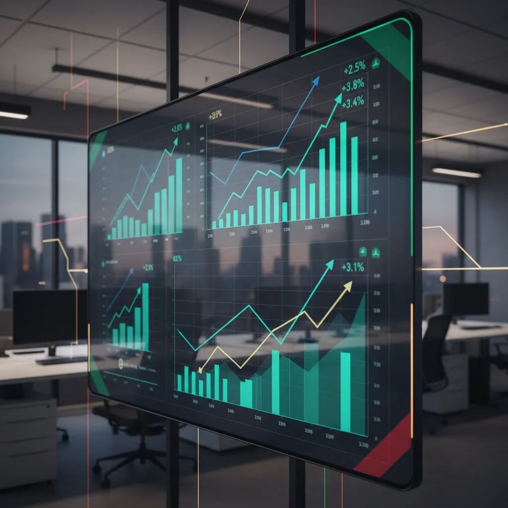 Upward trending financial charts representing economic growth and positive market indicators