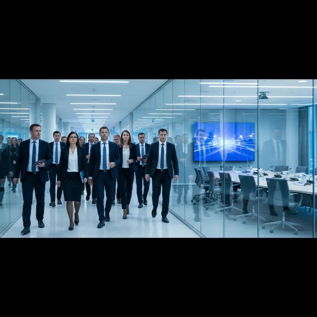 Portuguese and EU officials meeting in European Council building corridor