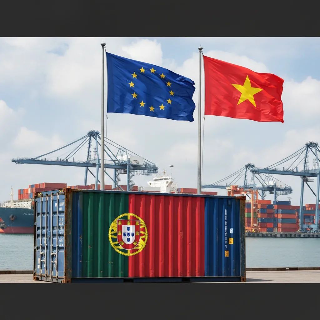 Cargo containers at port terminal symbolizing Portugal's new meat export route to Vietnam market
