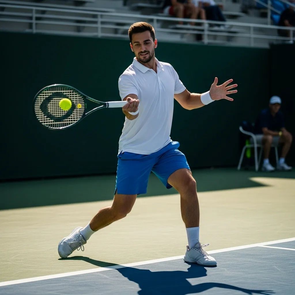 Jaime Faria hitting a forehand on an Australian Open qualifying court in Melbourne Park