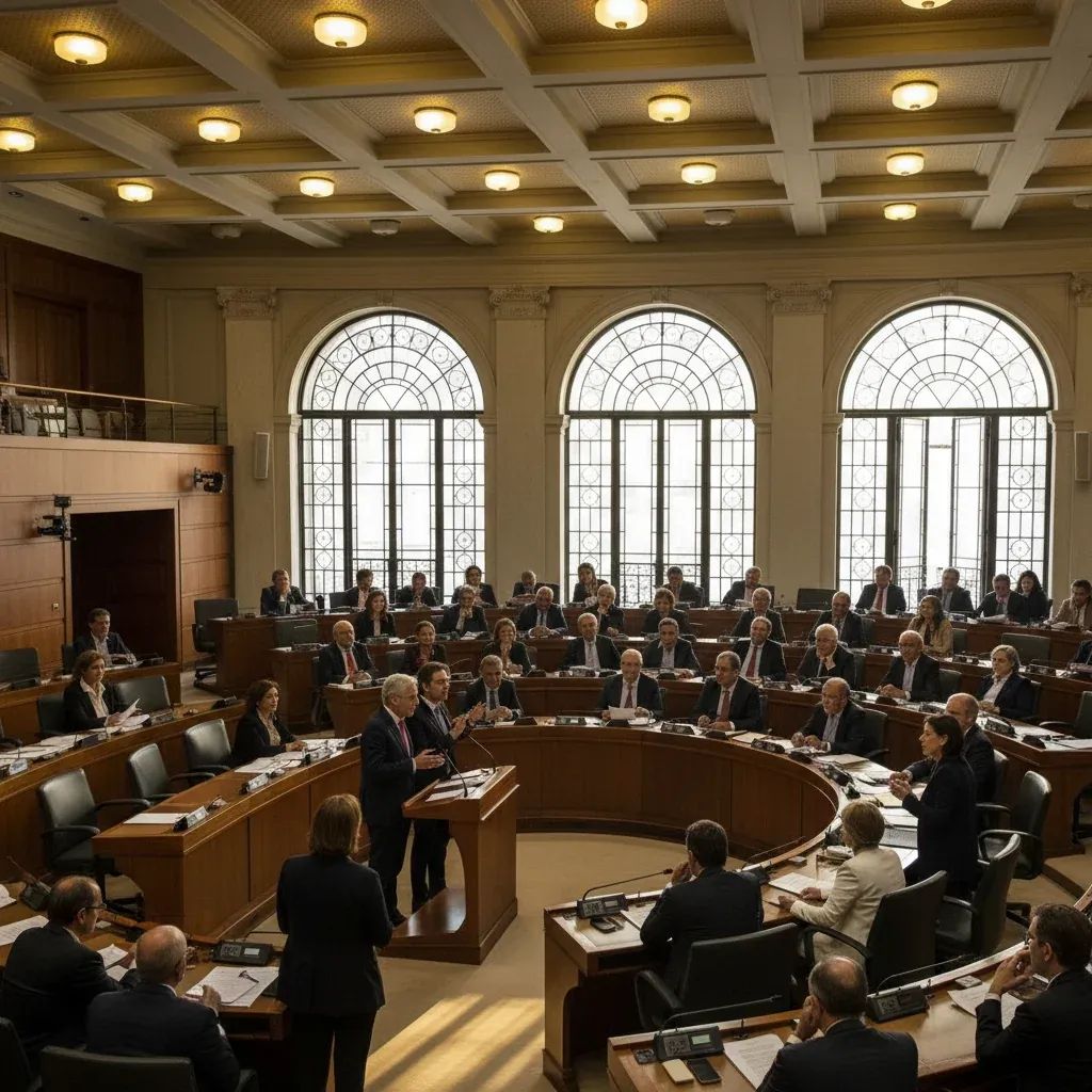 Portuguese parliament in session with lawmakers debating during political debate