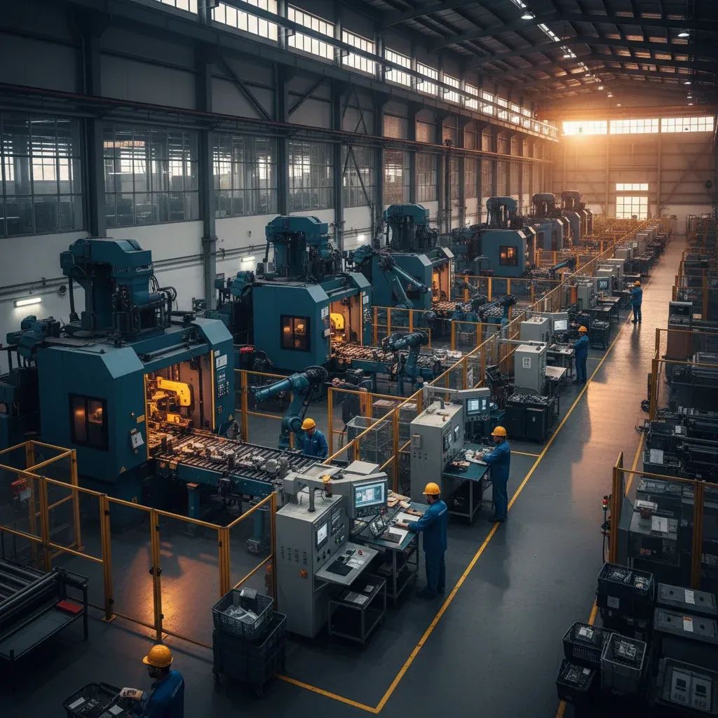 Modern Portuguese manufacturing facility with industrial machinery and production operations