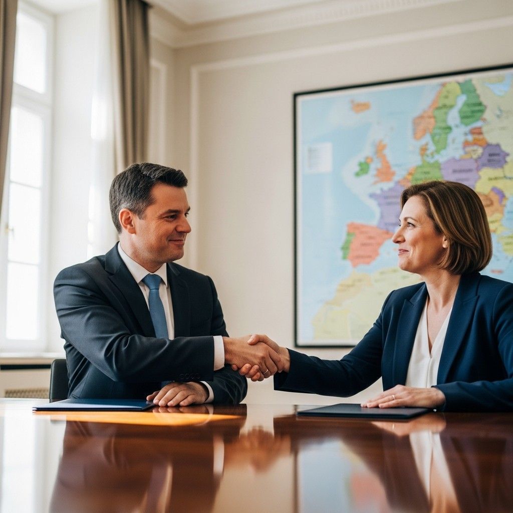 Portuguese and Slovak officials shaking hands in a government office