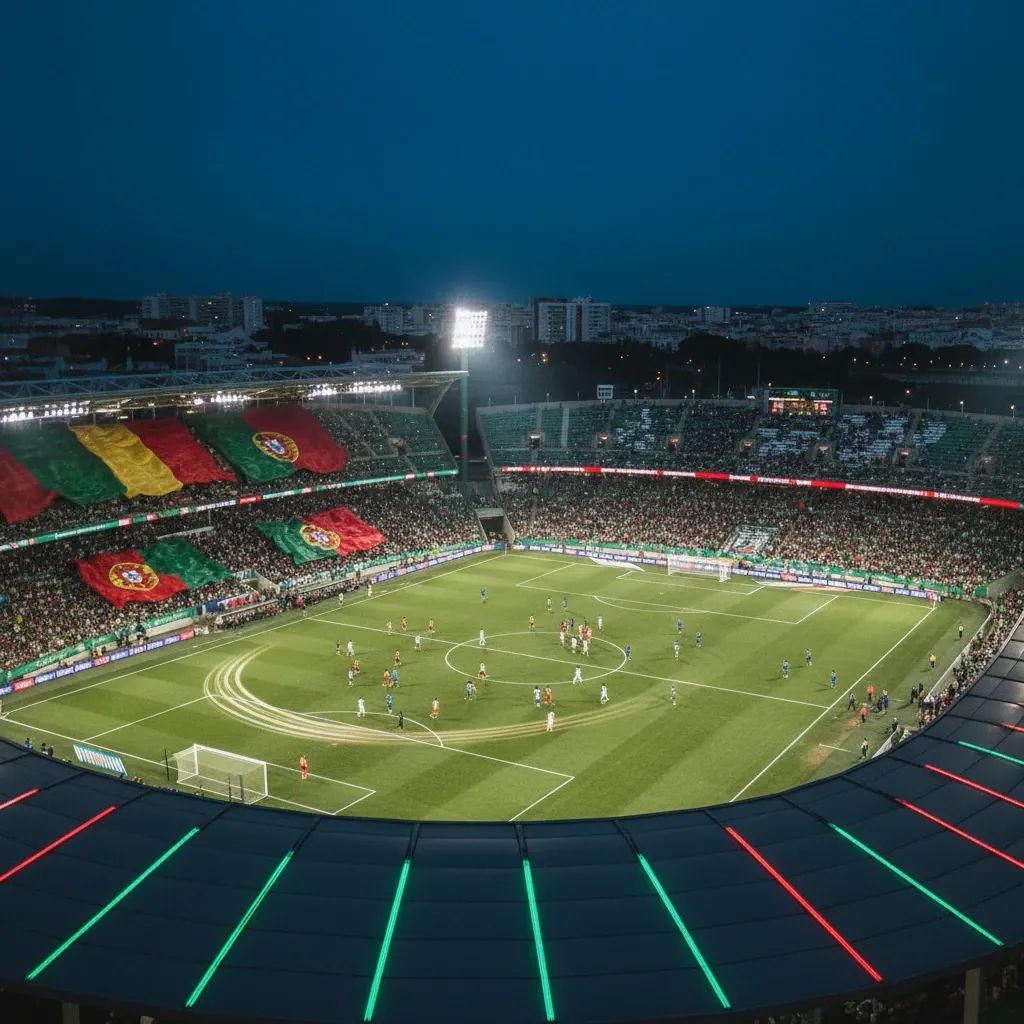 Sporting CP players competing in Champions League match at José Alvalade stadium during evening fixture
