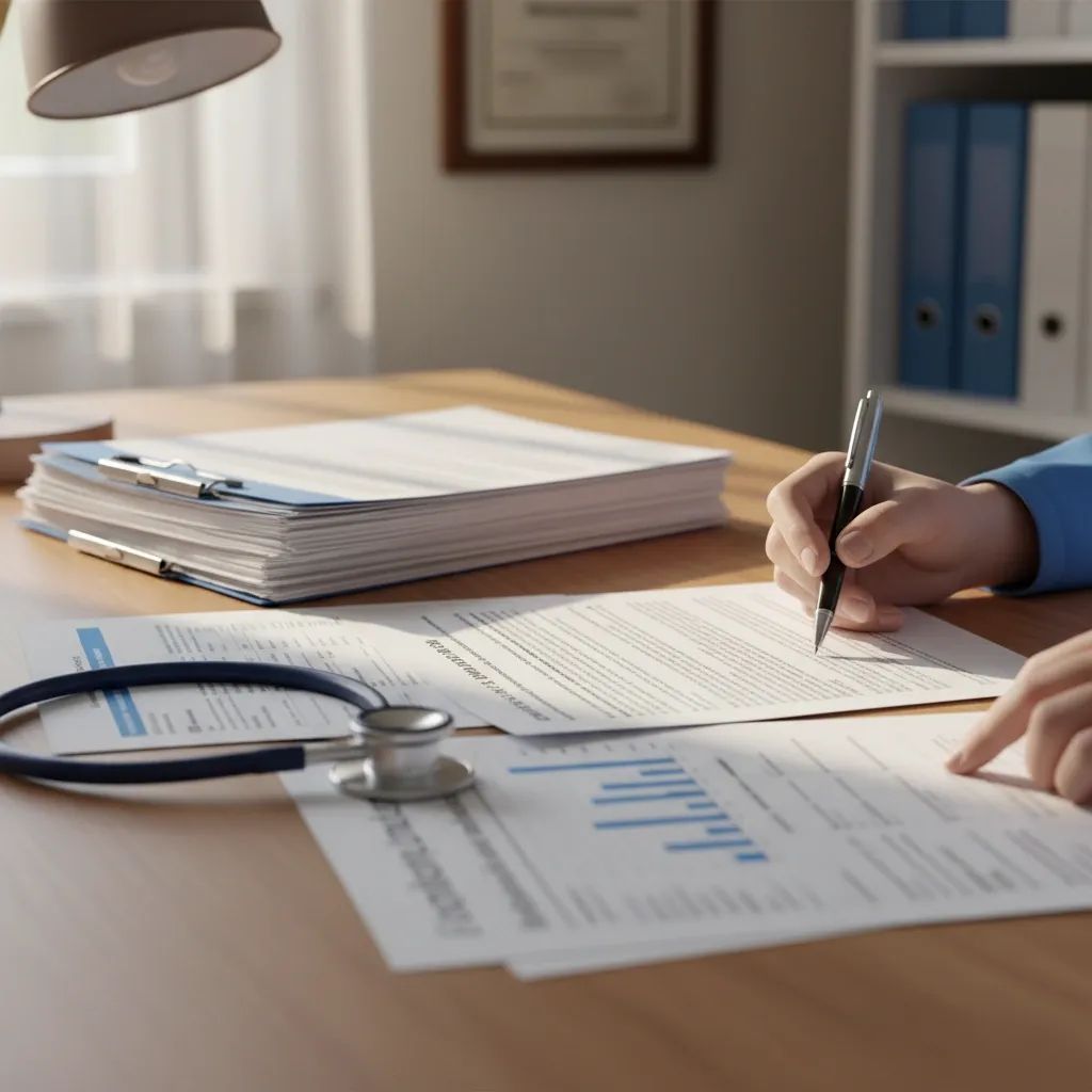 Medical documents and healthcare decision-making materials representing advance directive planning in Portugal