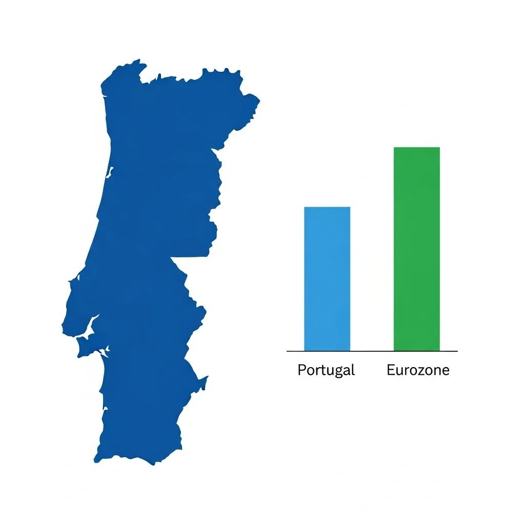 Infographic with Portugal map and bar chart comparing Portuguese and Eurozone inflation rates