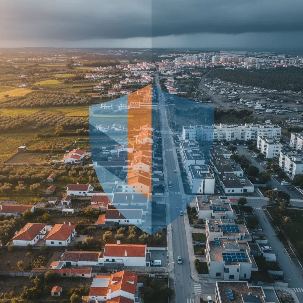 Portuguese residential neighborhood showing mix of homes needing insurance protection