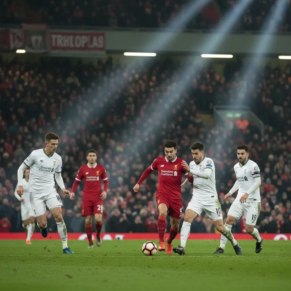 Liverpool players in action during Anfield match against Fulham in Premier League fixture