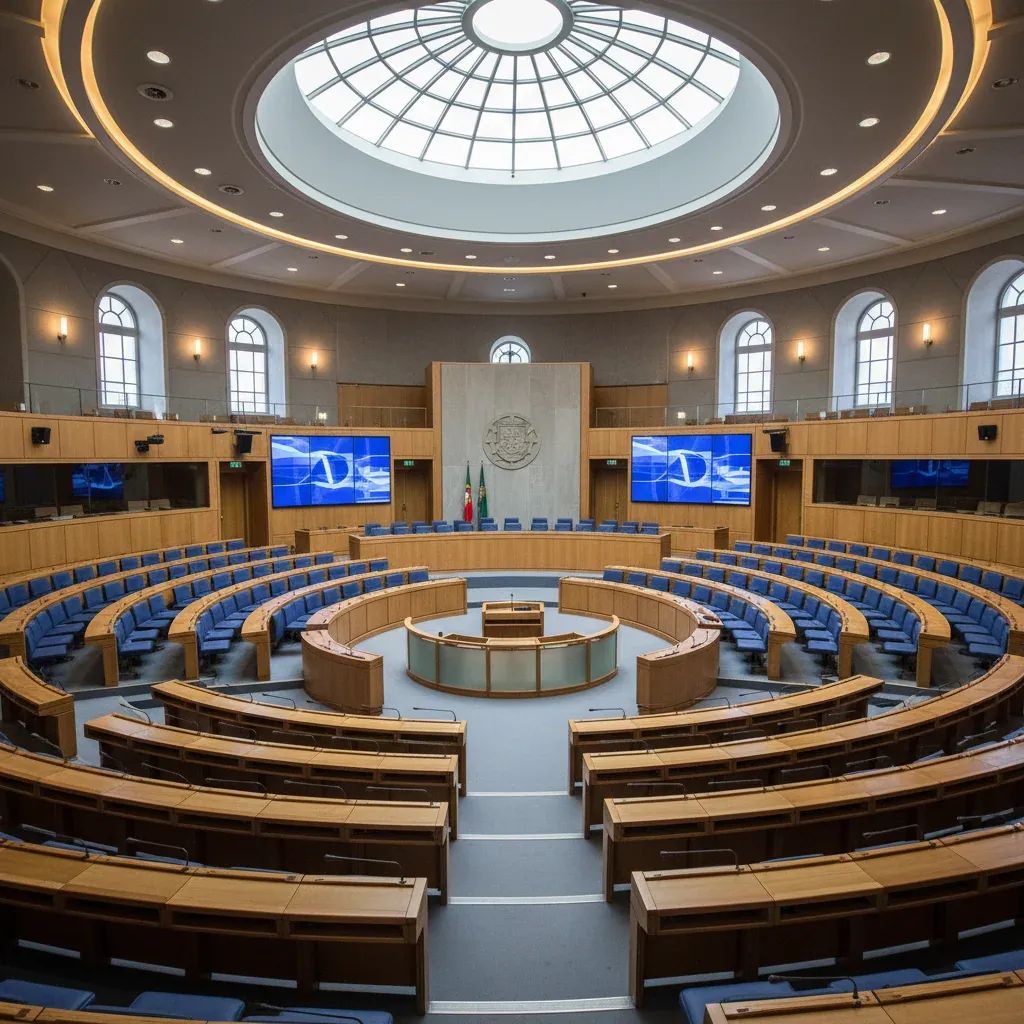 Portuguese Parliament chamber during competitive hearings on banking cartel case