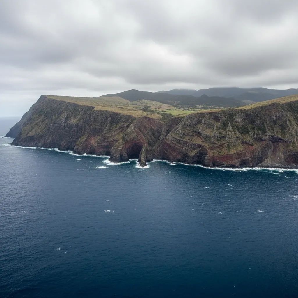 Aerial view of Faial Island's volcanic coastline in the Azores, illustrating recent 3.9-magnitude earthquake news
