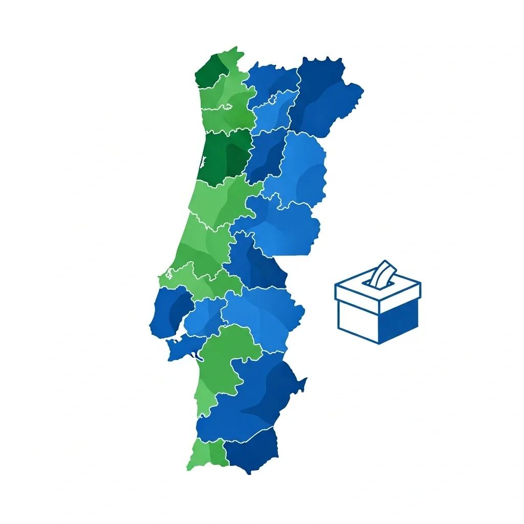 Infographic map of Portugal showing vote share distribution for two leading presidential candidates