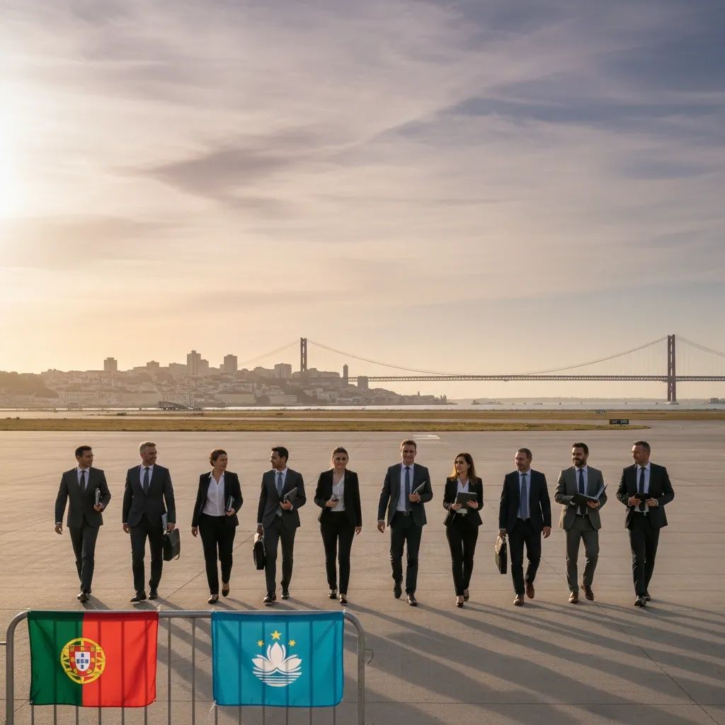 Business delegation members arriving in Lisbon for Macau-Portugal economic cooperation meeting
