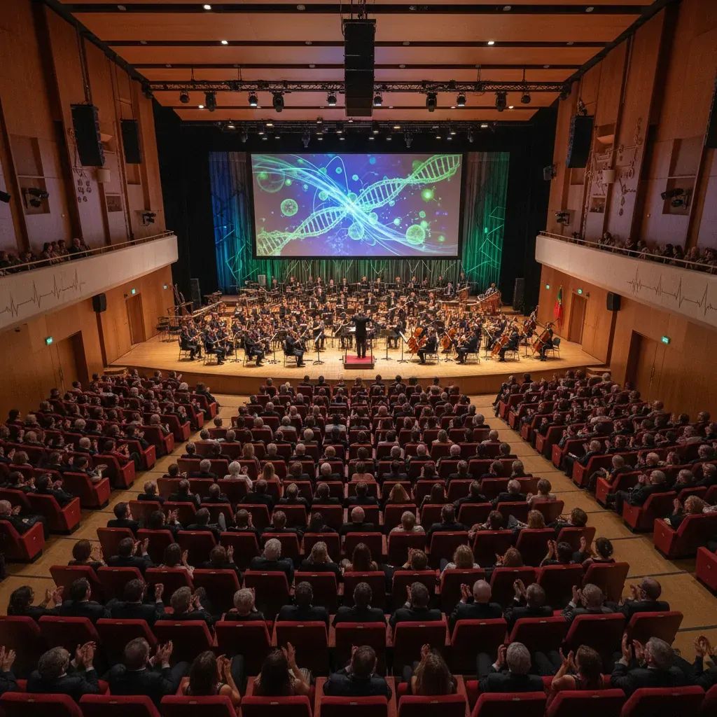 Concert hall stage setup with audience, representing cancer research fundraiser event in Porto
