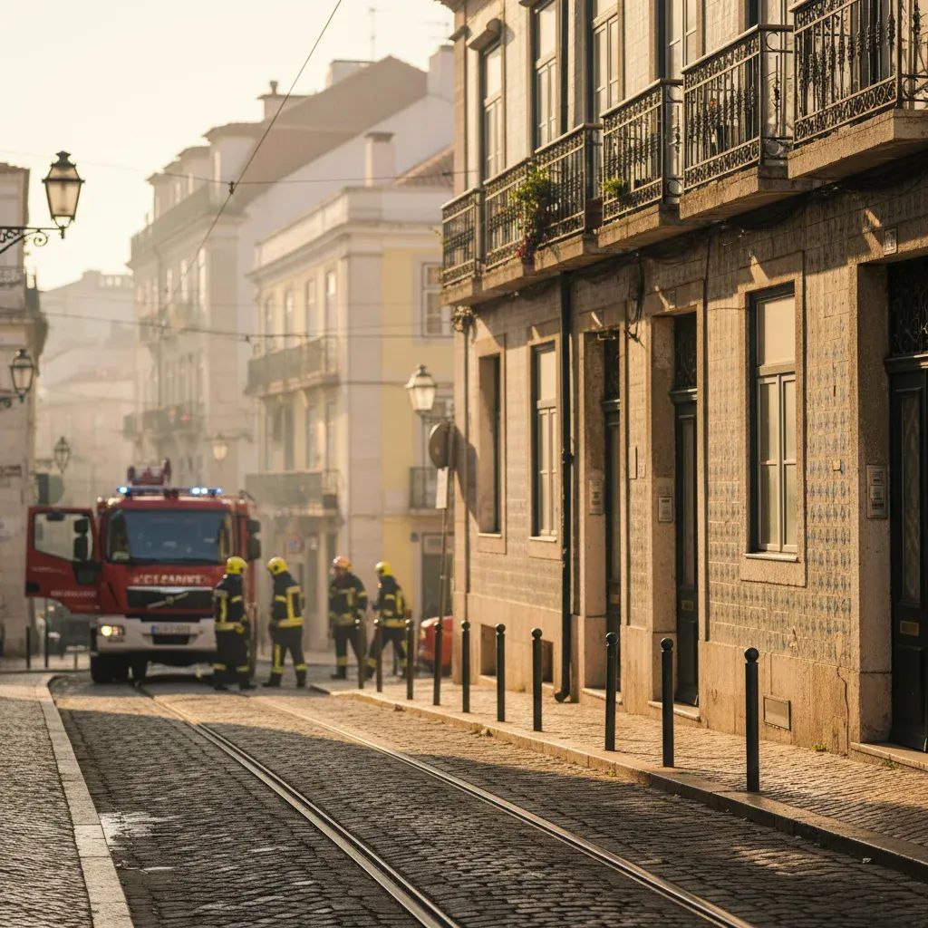 Lisbon fire emergency response at historic residential building in Bairro Alto district