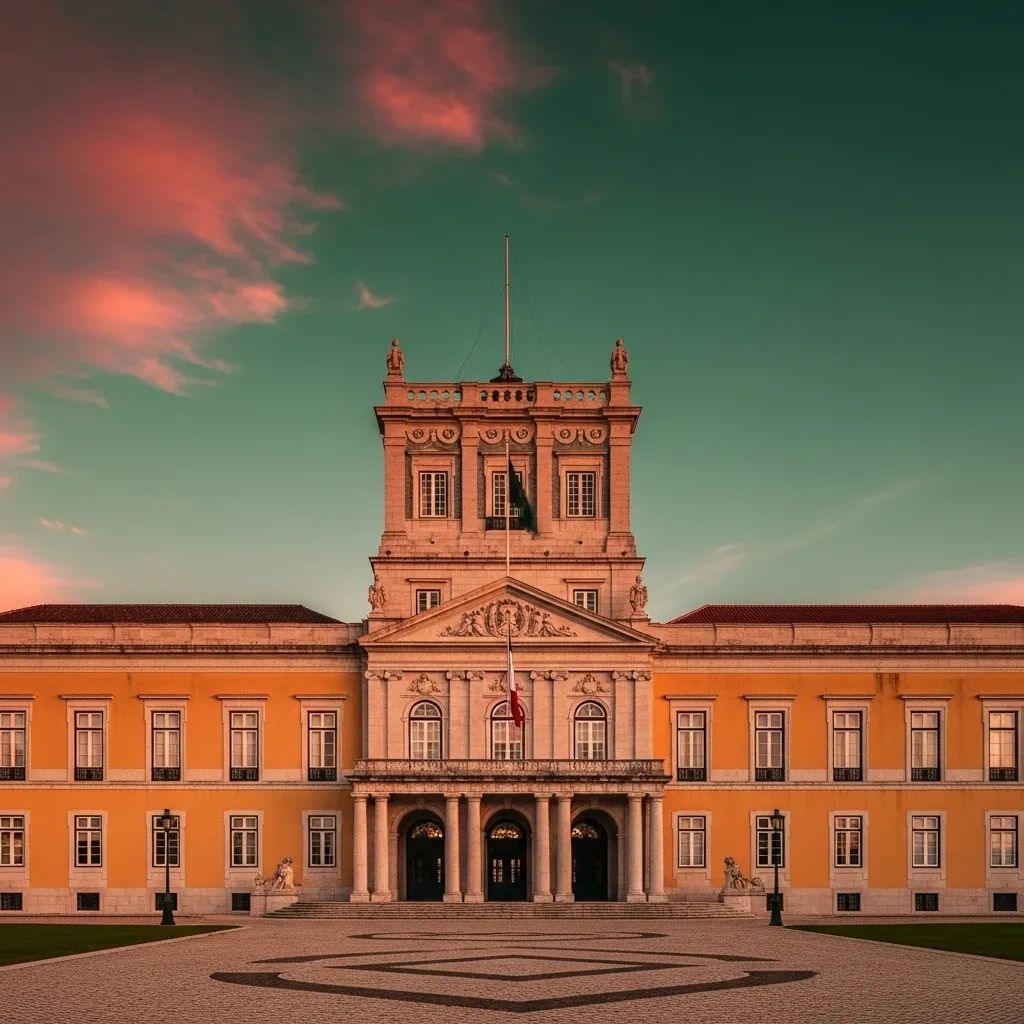 Exterior of a Portuguese presidential palace under soft morning light