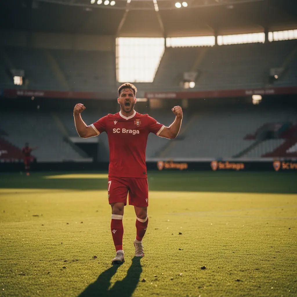 Portuguese footballer in SC Braga kit celebrating return to national team squad