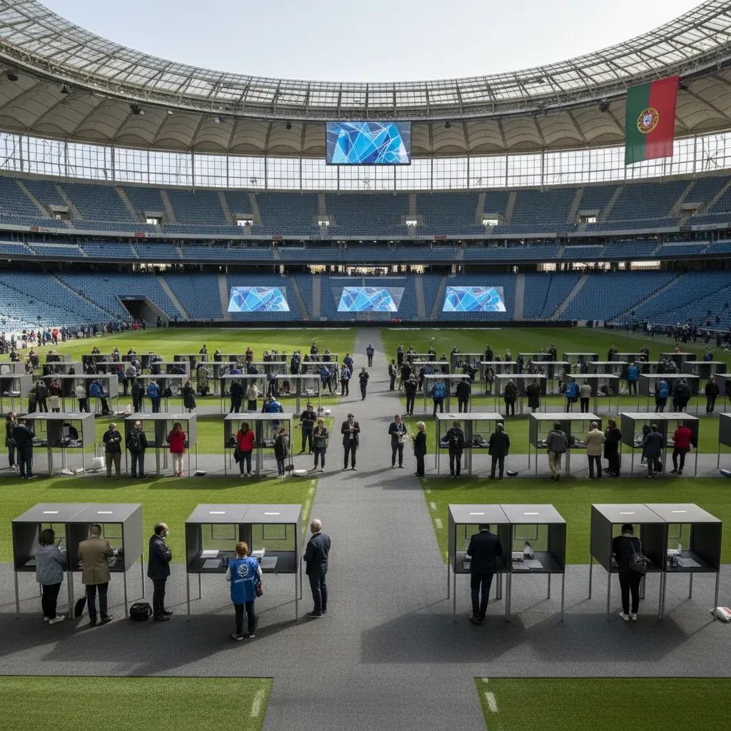 Sporting CP members voting in presidential election at Pavilhão João Rocha in Lisbon