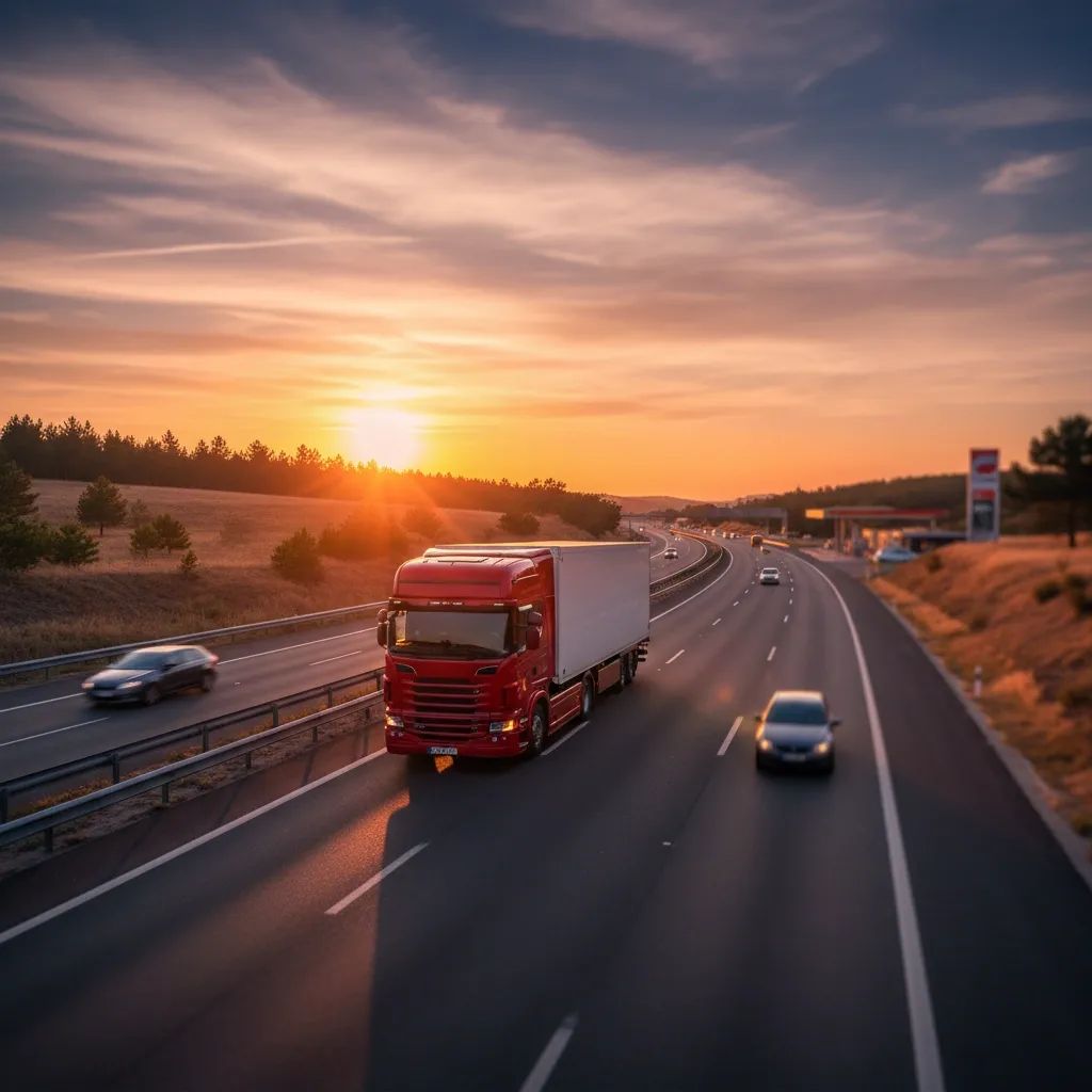 Heavy commercial truck on Portuguese highway with fuel costs support program context