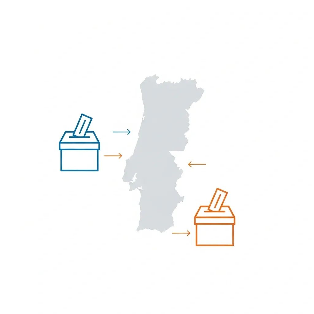 Map of Portugal with two colored ballot box icons representing presidential runoff candidates