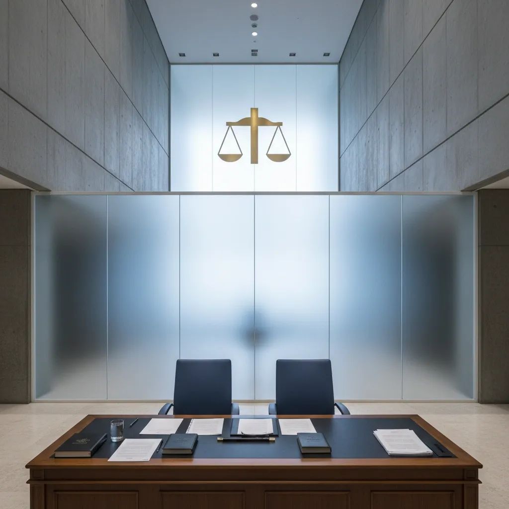 Government office interior showing official documents and scales of justice, representing legal enforcement and discrimination oversight