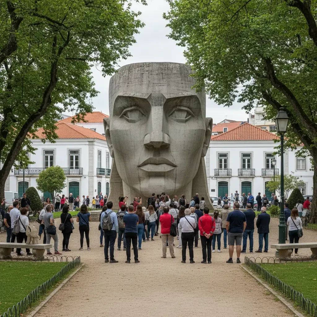 Massive concrete portrait sculpture by artist Vhils unveiled in Amadora's Parque da Liberdade, honoring Mário Soares' democratic legacy