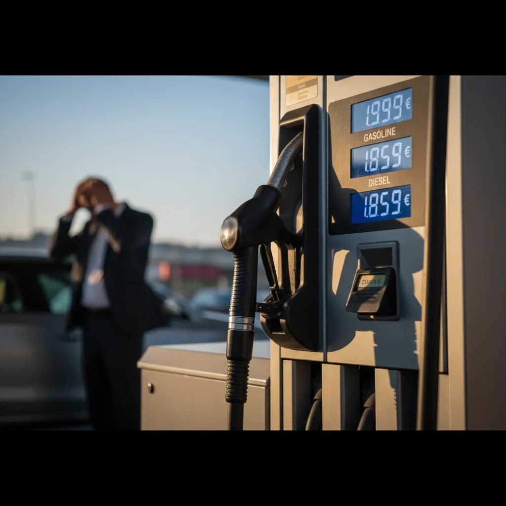 Portuguese gas station pump display showing rising fuel prices in euros, representing petroleum cost increases
