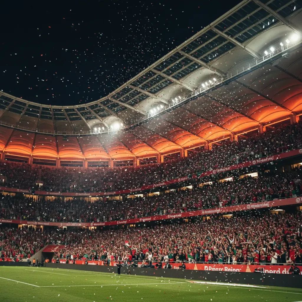 Portuguese football fans celebrating at a stadium during a Europa League match