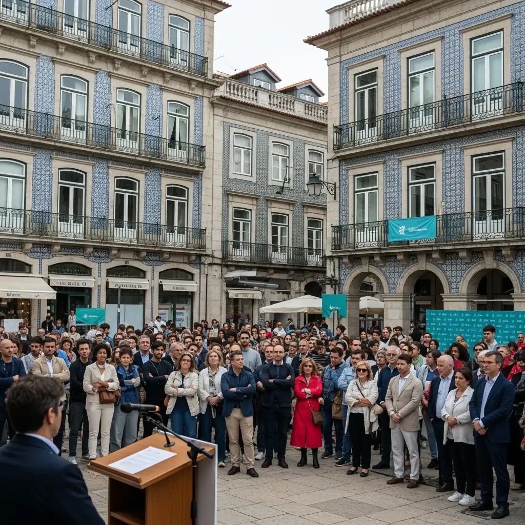 People gathered in a Portuguese square at the Movimento 2031 civic platform launch