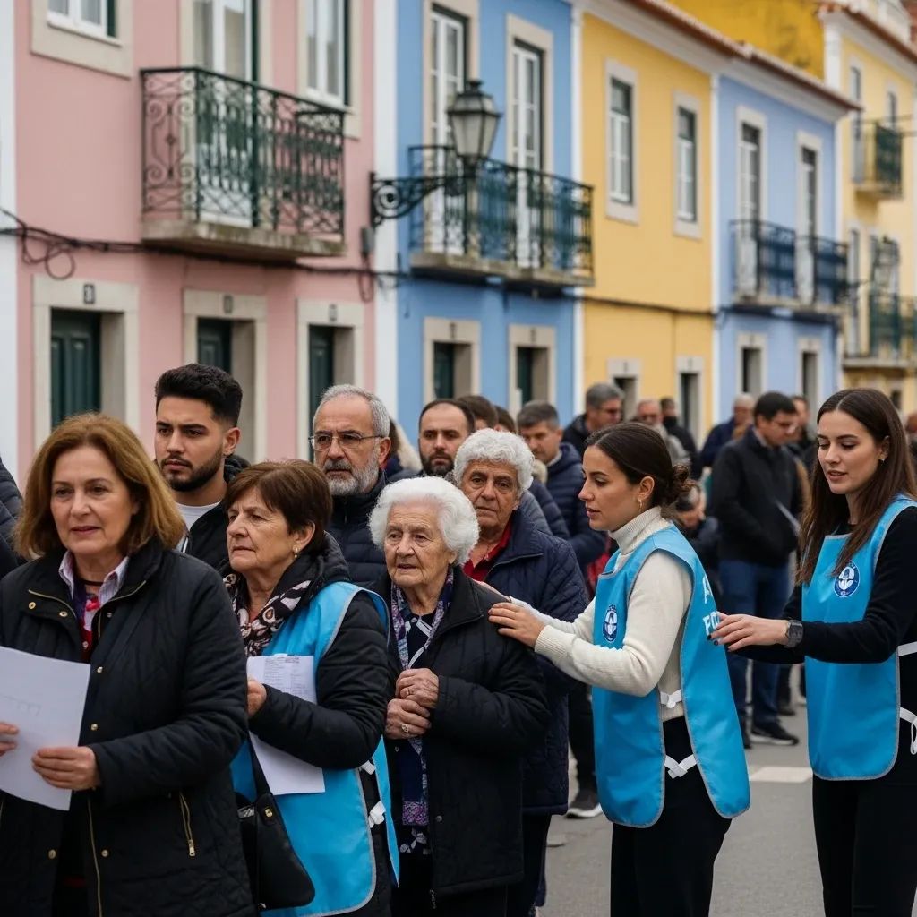 Voters queuing outside a polling station in a Portuguese town