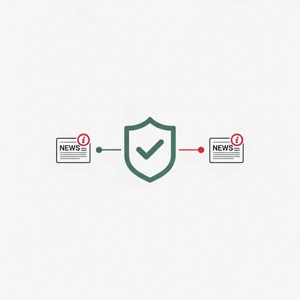 Infographic-style shield with checkmark linking two news icons to symbolize a fact-checking merger