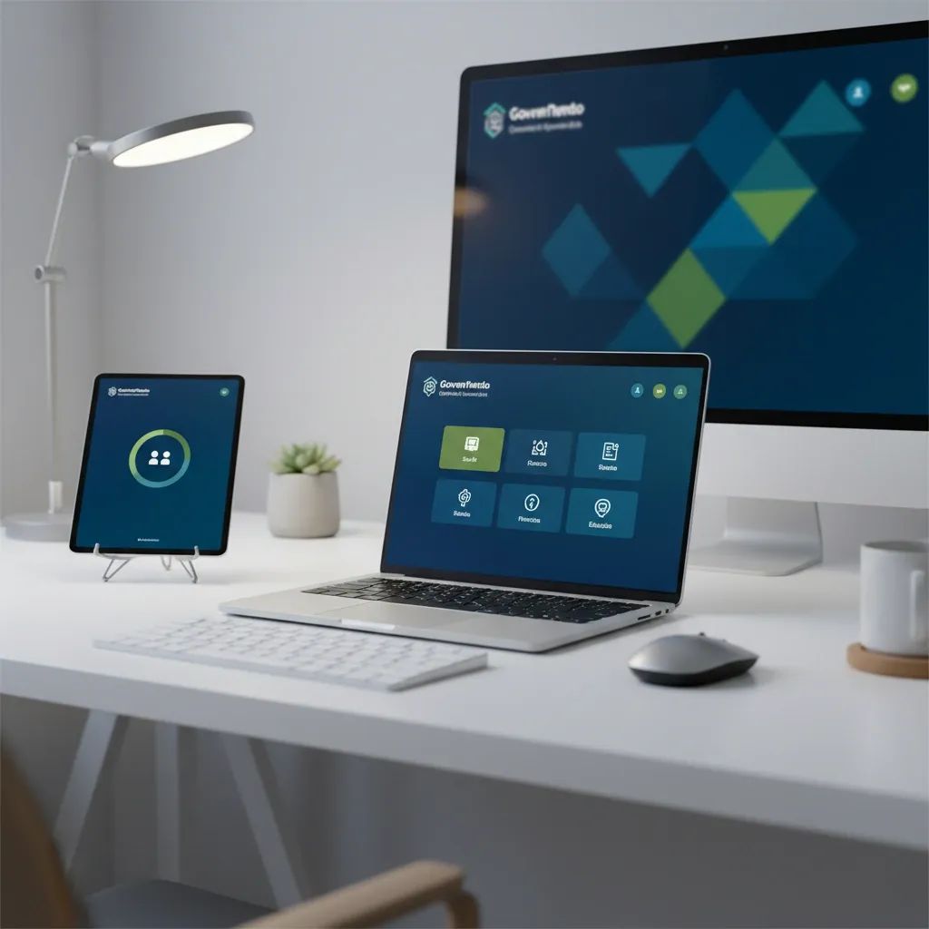 Digital government portal interface symbolizing Portugal's advanced administrative platform and OECD ranking achievement