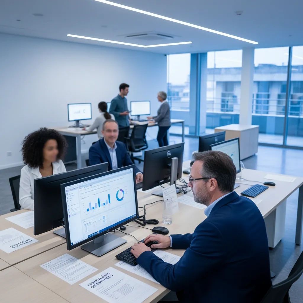 Job center interior with employment documentation and resources available to workers