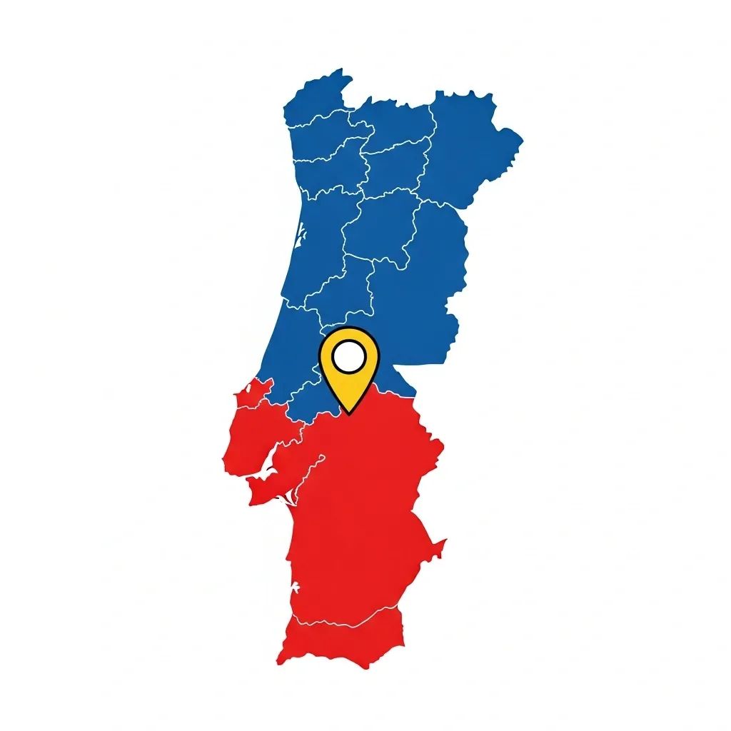 Map of Portugal highlighting centre-right and centre-left segments for presidential runoff