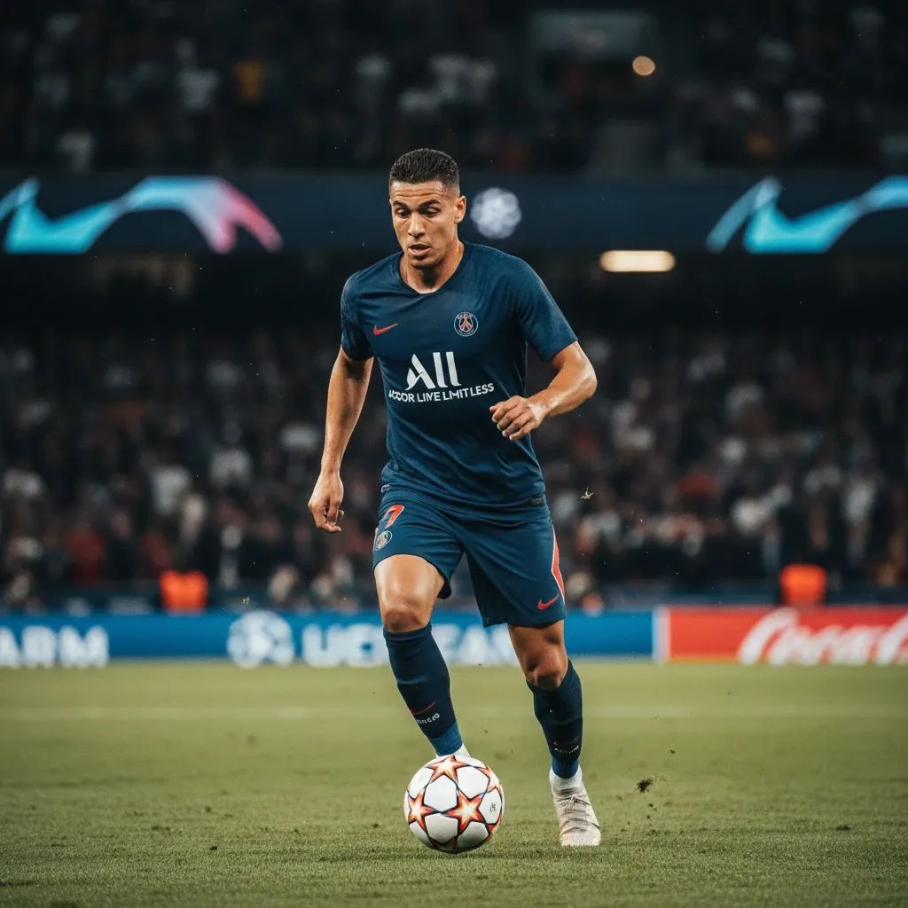 Portuguese footballer João Neves during PSG's Champions League match against Monaco