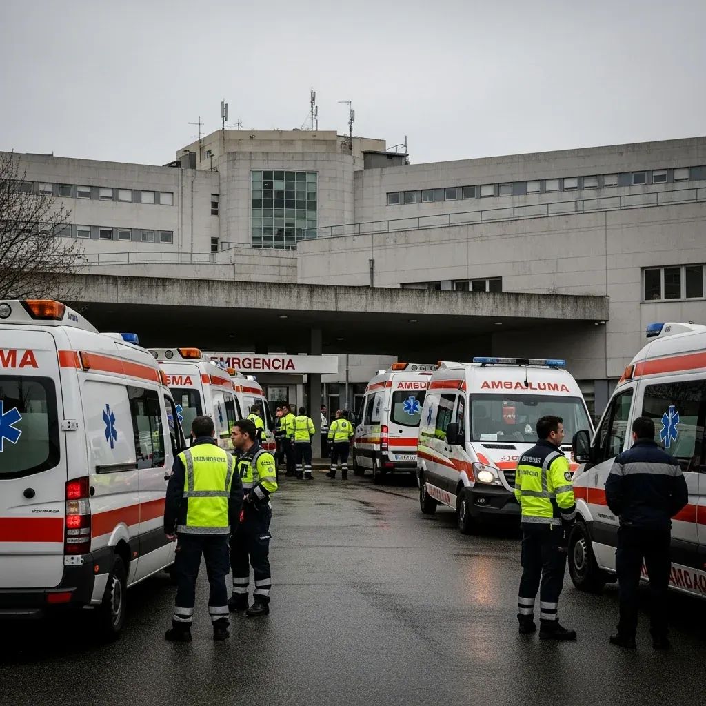 Ambulances queued outside a Portuguese hospital emergency entrance